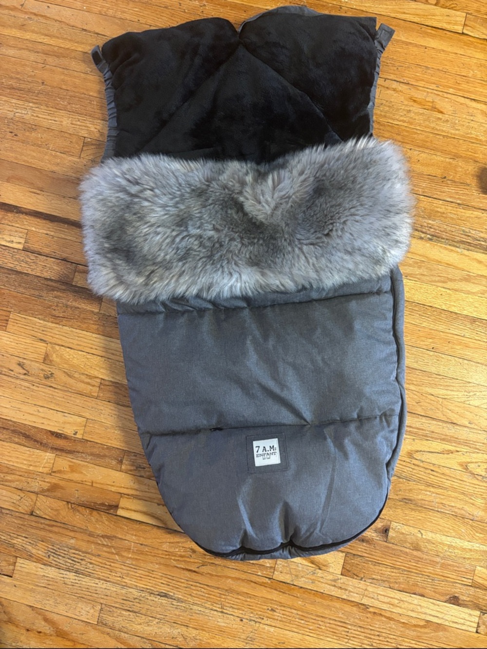 7 A.M. Enfant Grey Baby Footmuff with Faux Fur Trim